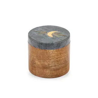 India Indukala Moon Phase Round Keepsake Box - Black Marble