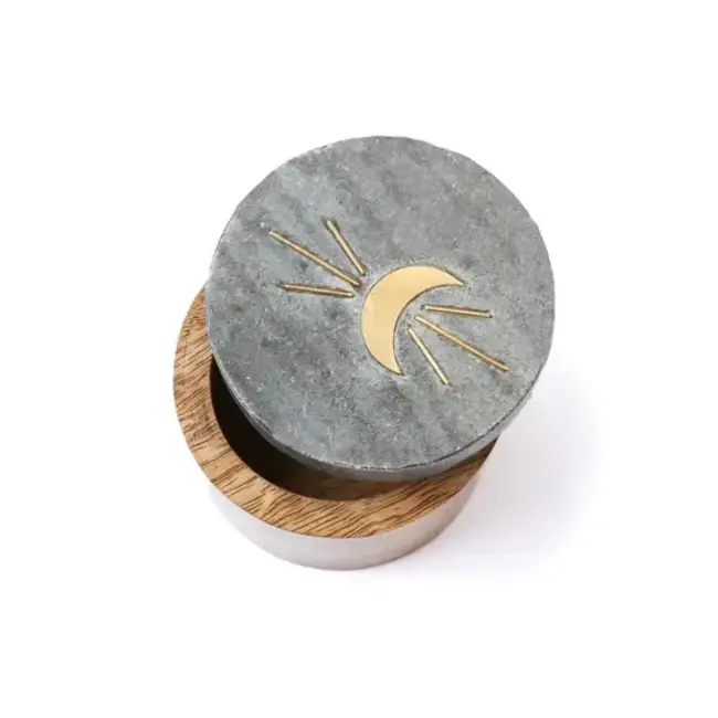 Indukala Moon Phase Round Keepsake Box - Black Marble