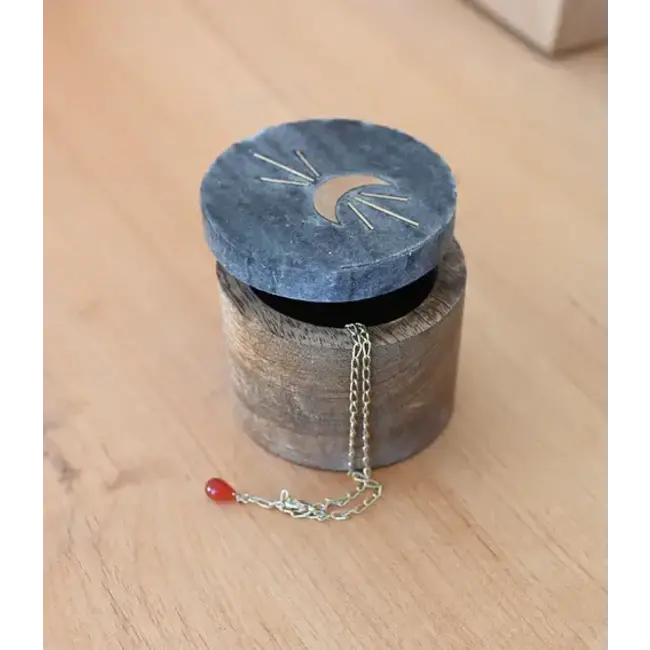 Indukala Moon Phase Round Keepsake Box - Black Marble