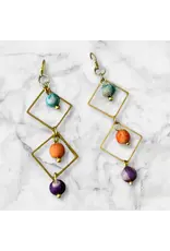 India Triple Sari Beads Geometric Drop Earrings
