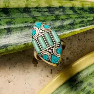 Nepal Amkha Silver & Turquoise Ring