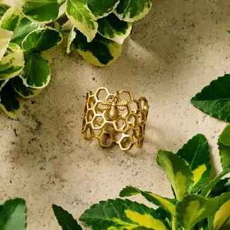 India Bee Charmed Honeycomb Ring