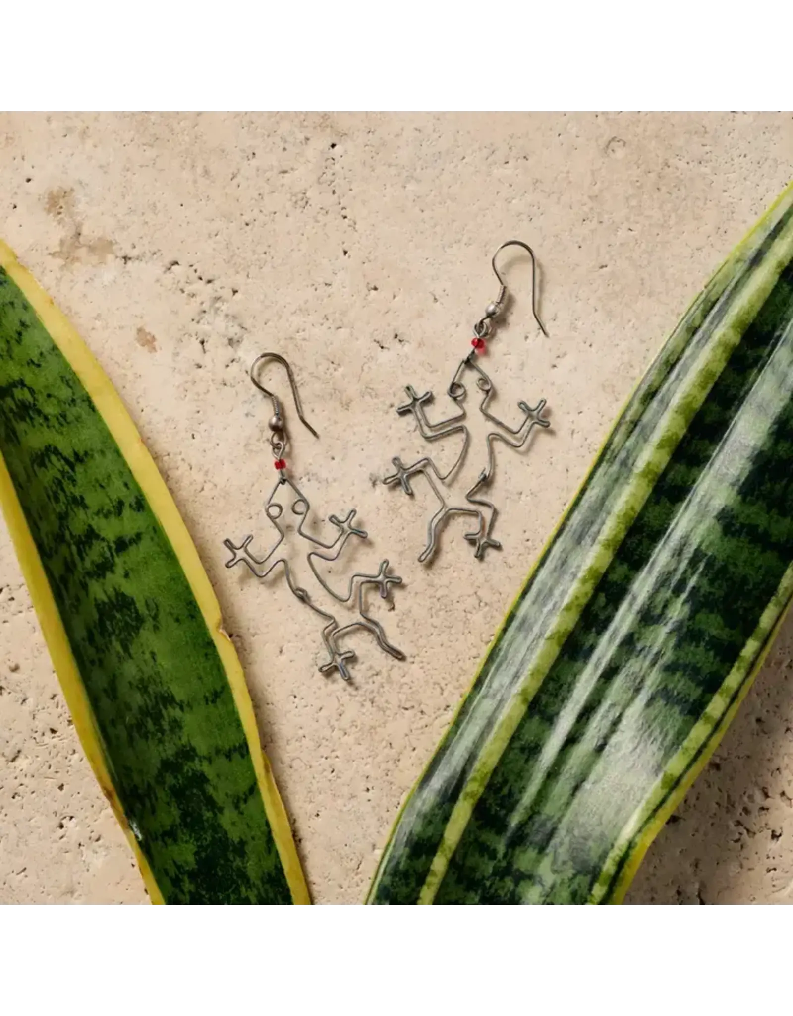 Kenya Mjusi Recycled Wire Gecko Dangle Earrings