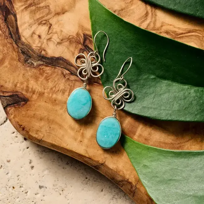 Trebol Amazonite Dangle Earrings