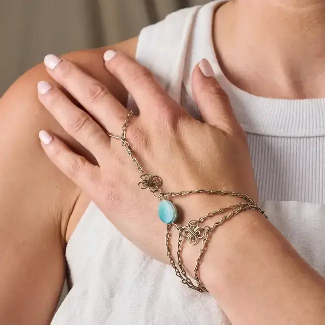 Trebol Amazonite Ring & Hand Chain Bracelet
