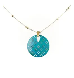 India Chameli Teal Blossom Drop Necklace