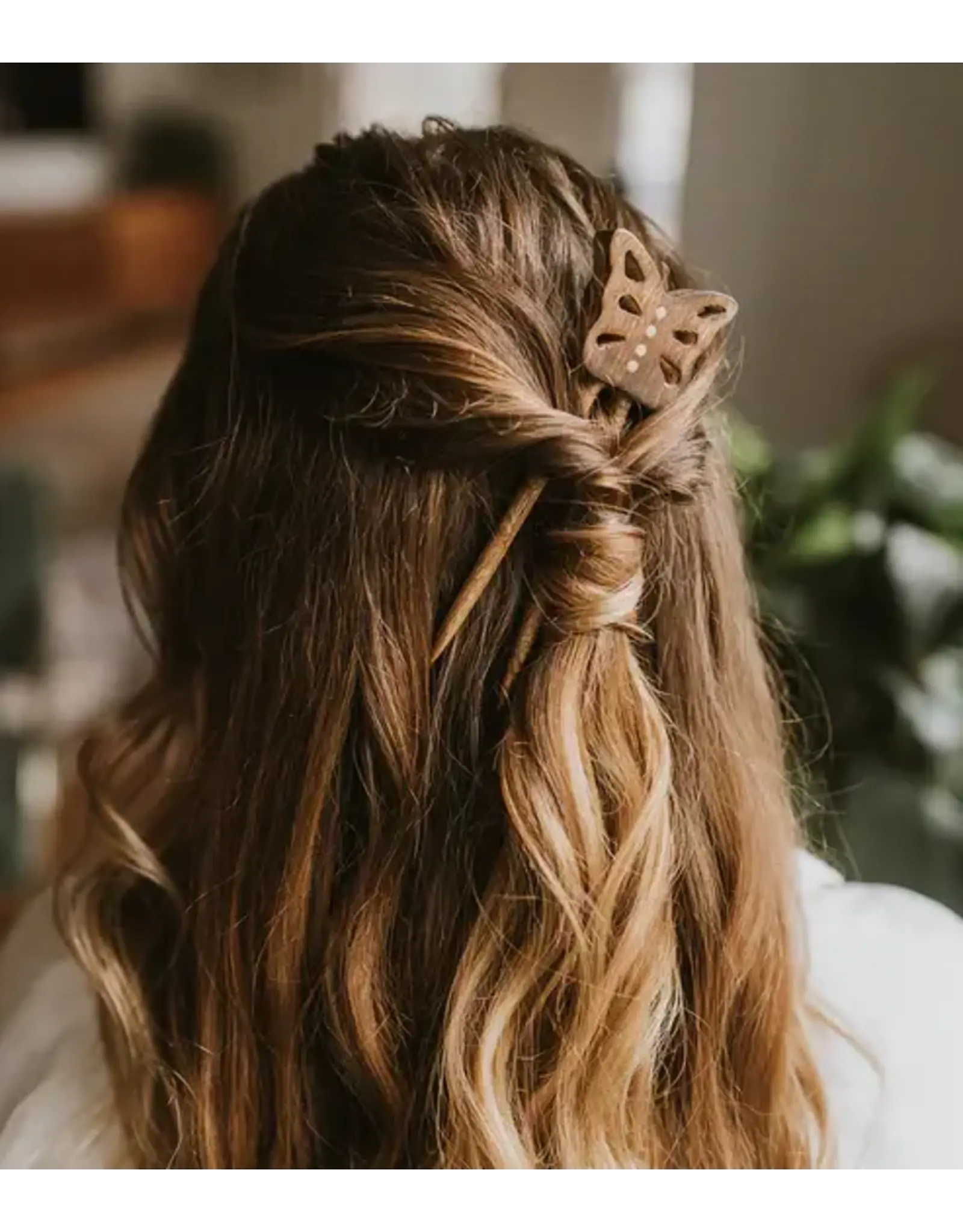 India Hiranya Butterfly Wood Hair Pin
