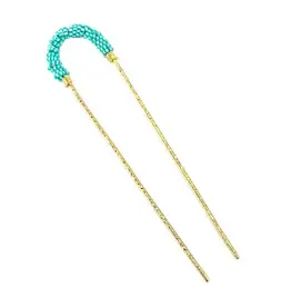 India Jatasya Beaded Hair Pin - Turquoise