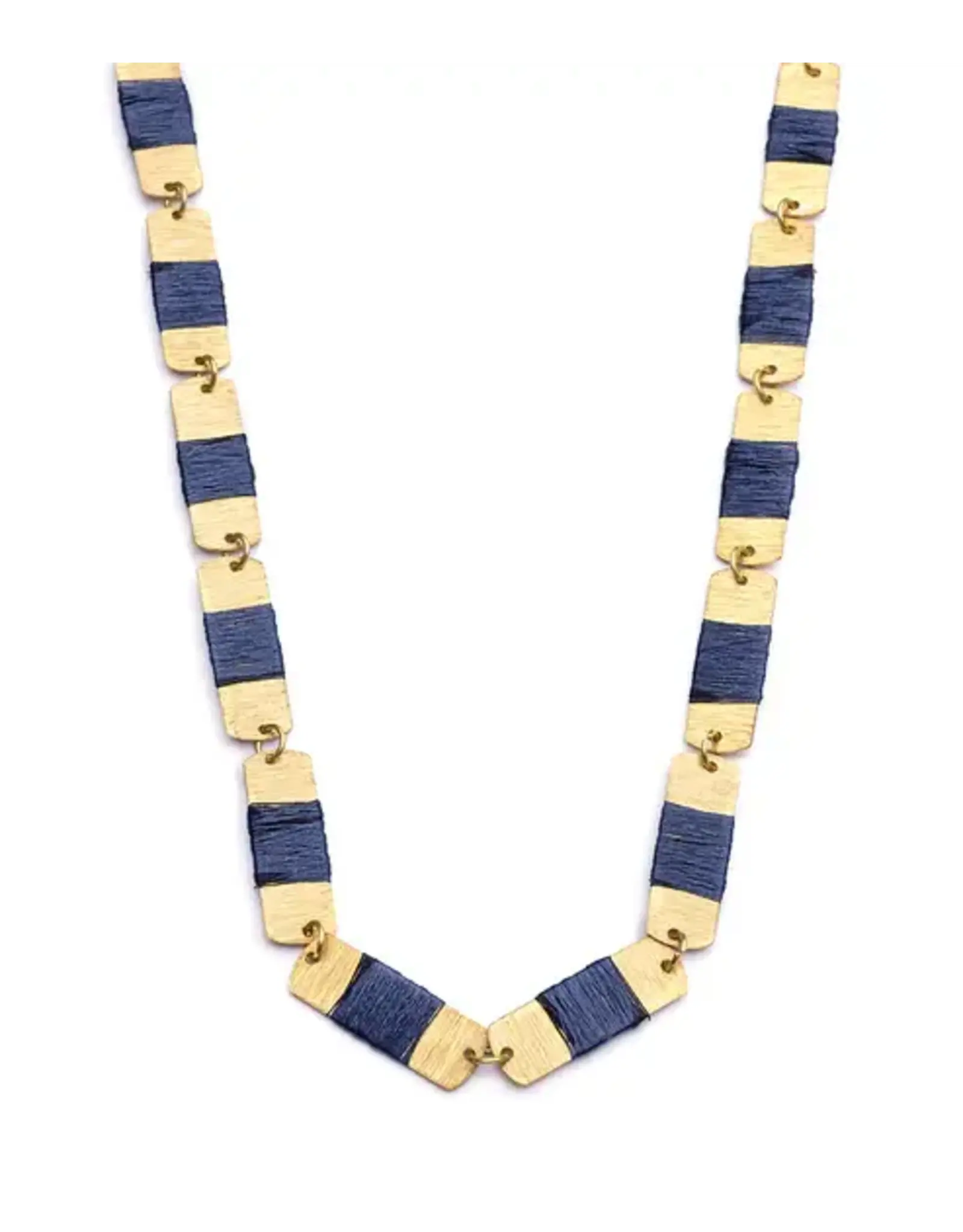 India Kaia Chain Link Drop Necklace w/ Navy Thread