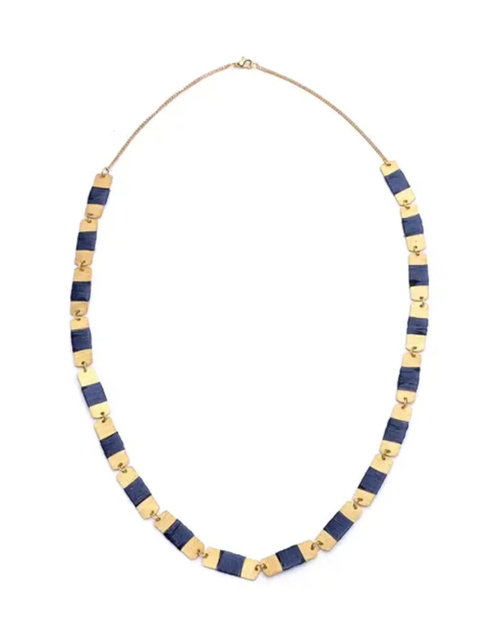 India Kaia Chain Link Drop Necklace w/ Navy Thread