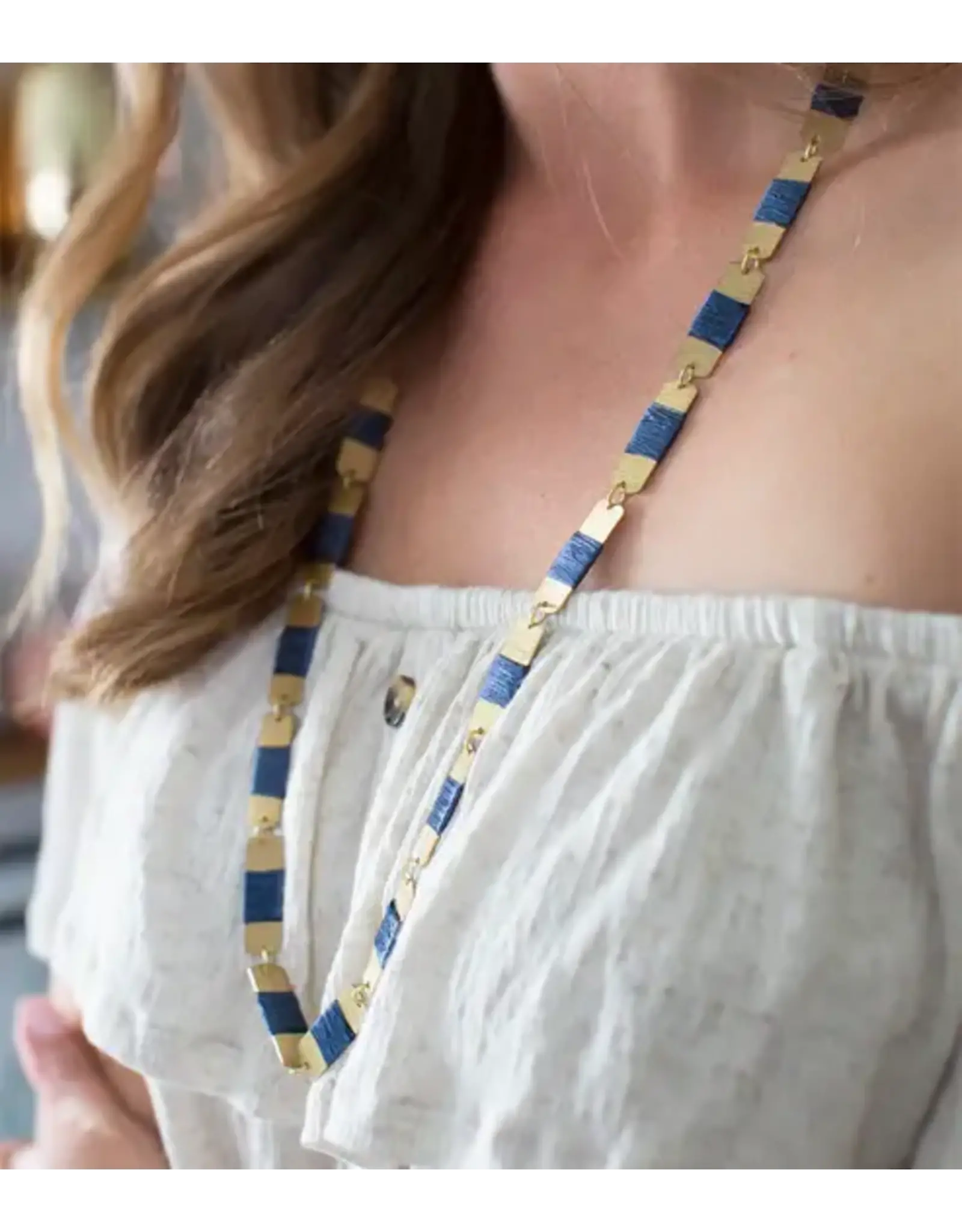 India Kaia Chain Link Drop Necklace w/ Navy Thread