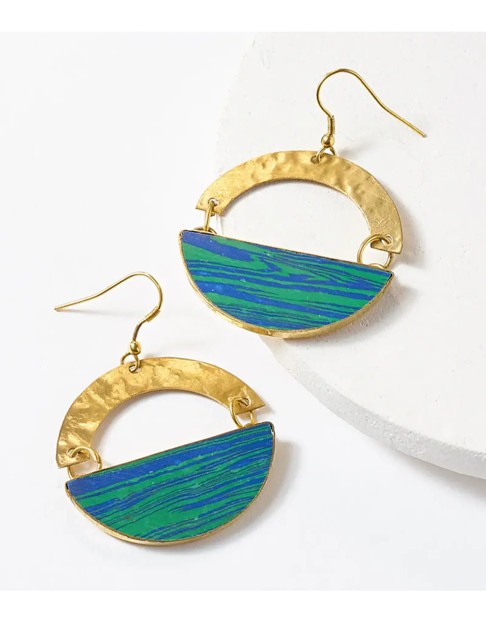 India Ria Blue Green Swirl Drop Earrings