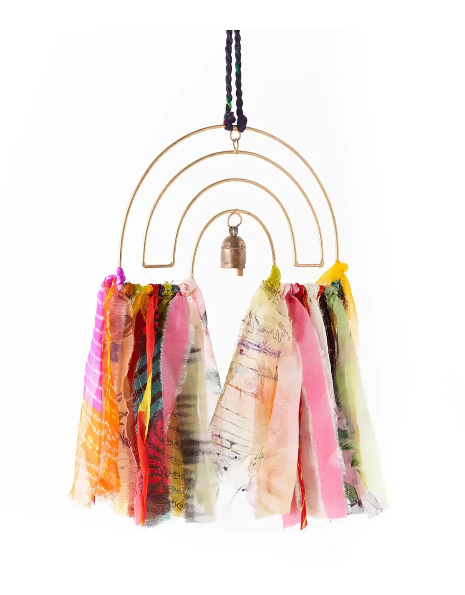 India Swapna Upcycled Sari Rainbow Bell Wind Chime