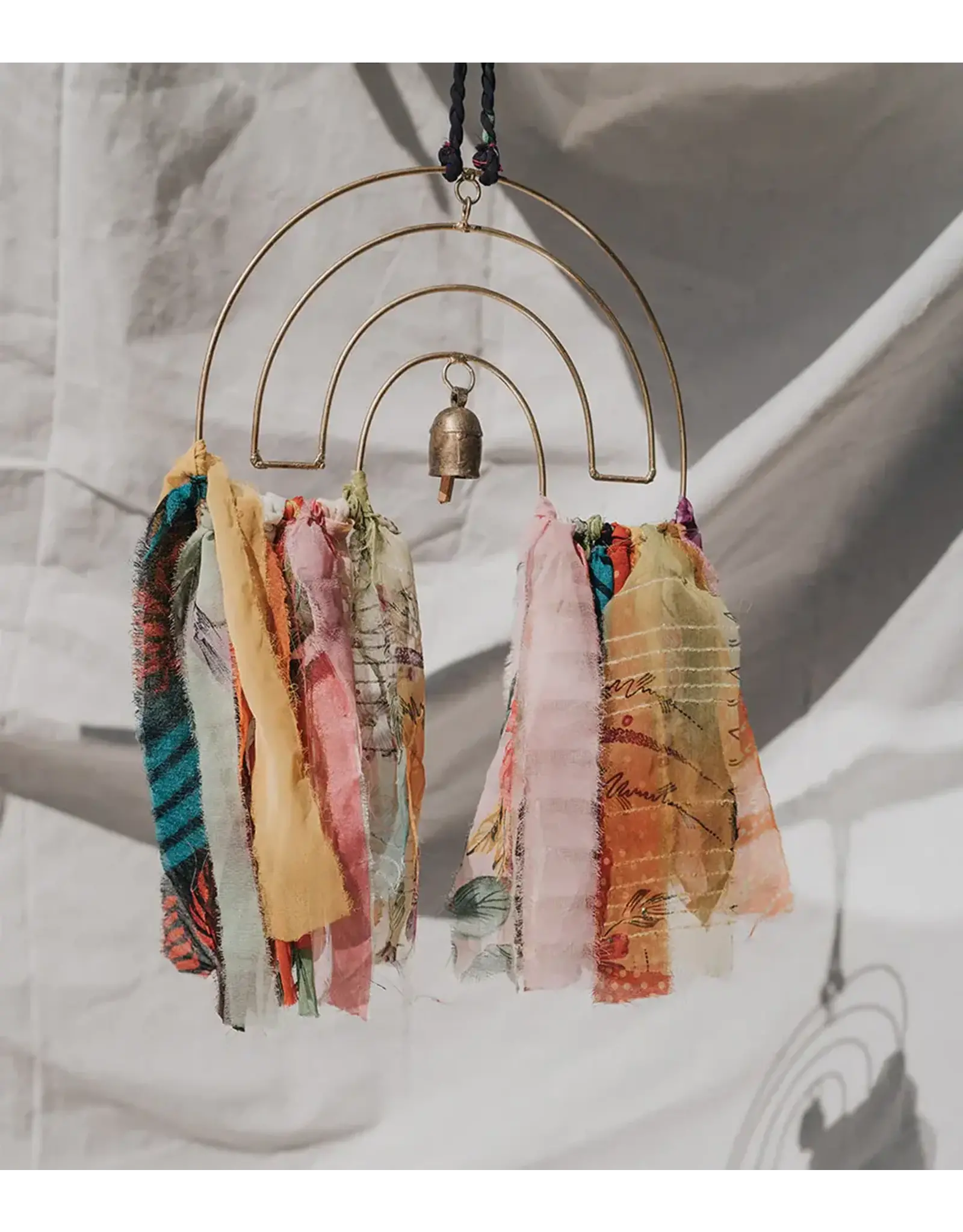 India Swapna Upcycled Sari Rainbow Bell Wind Chime