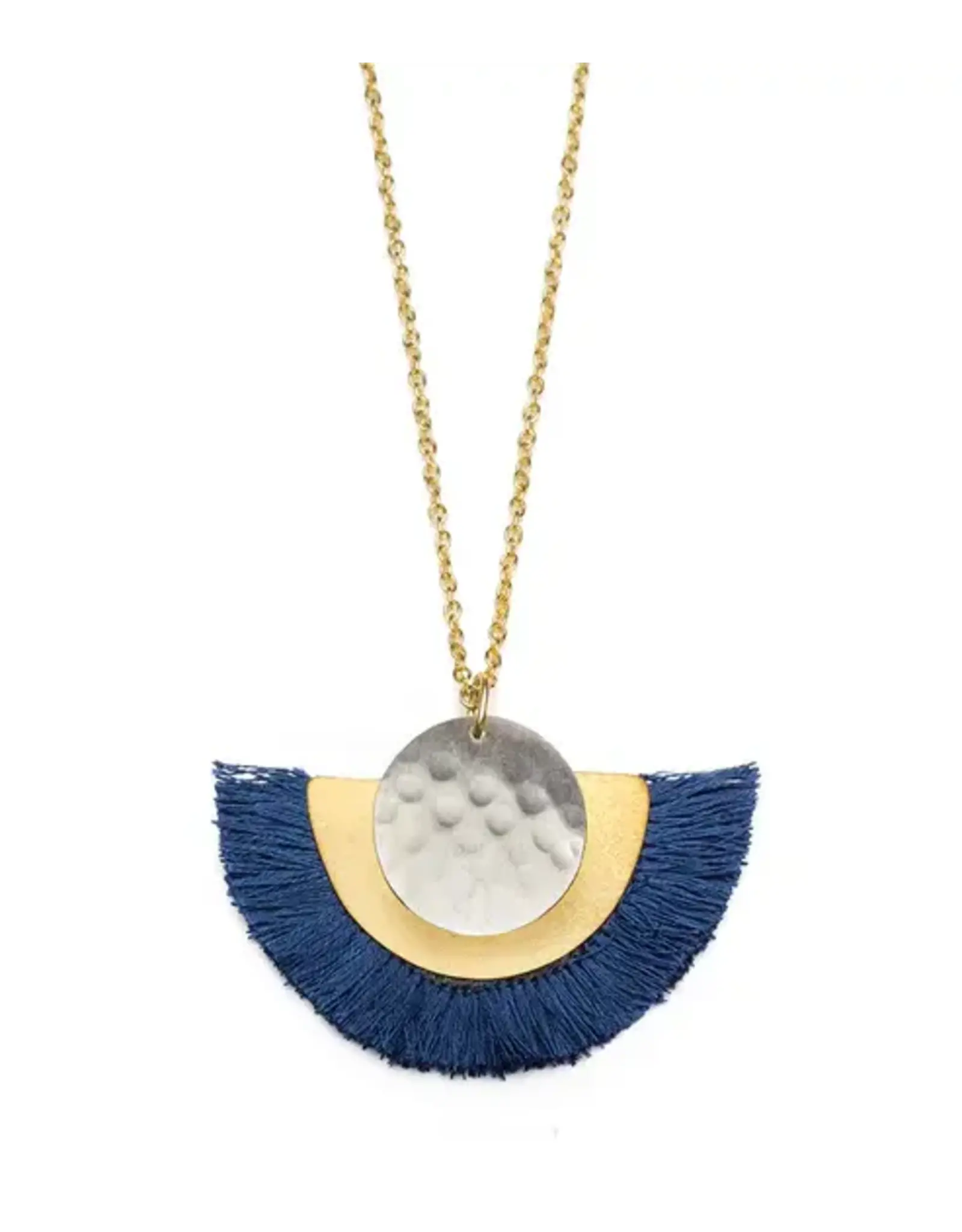 India Vitana Cosmos Fringe Drop Necklace - Navy