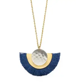 India Vitana Cosmos Fringe Drop Necklace - Navy