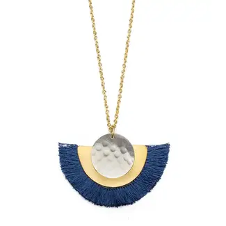 India Vitana Cosmos Fringe Drop Necklace - Navy
