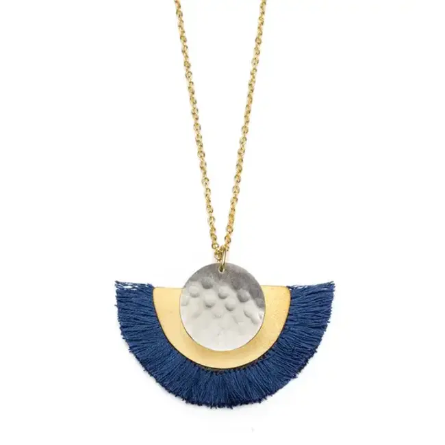 Vitana Cosmos Fringe Drop Necklace - Navy