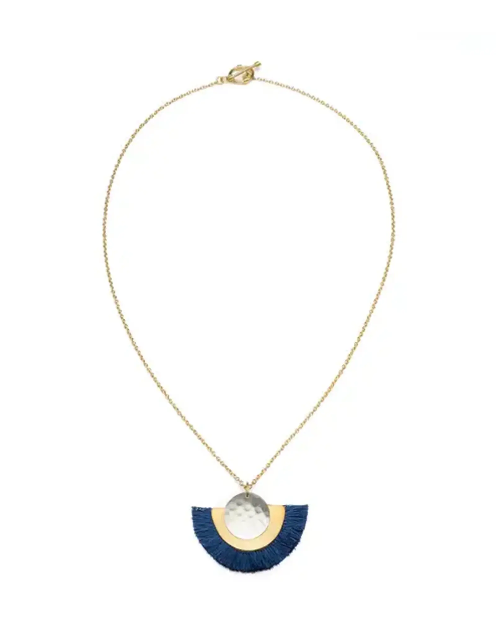 India Vitana Cosmos Fringe Drop Necklace - Navy