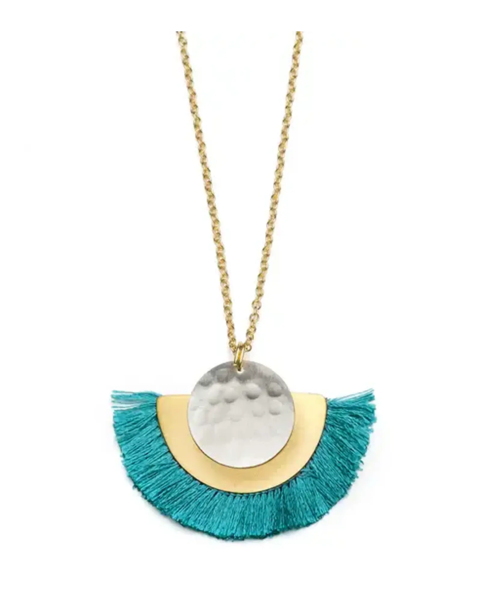 India Vitana Cosmos Fringe Drop Necklace - Teal