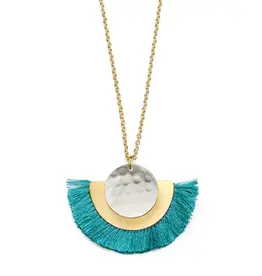 India Vitana Cosmos Fringe Drop Necklace - Teal