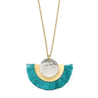 India Vitana Cosmos Fringe Drop Necklace - Teal