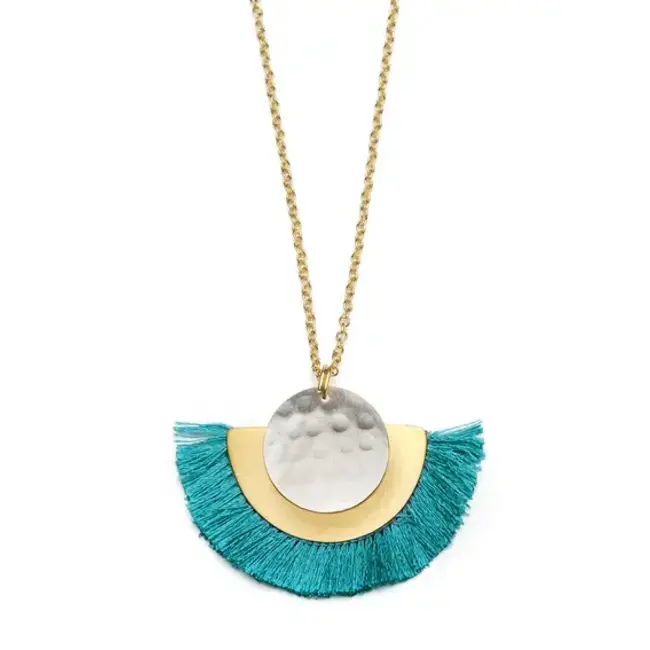 Vitana Cosmos Fringe Drop Necklace - Teal