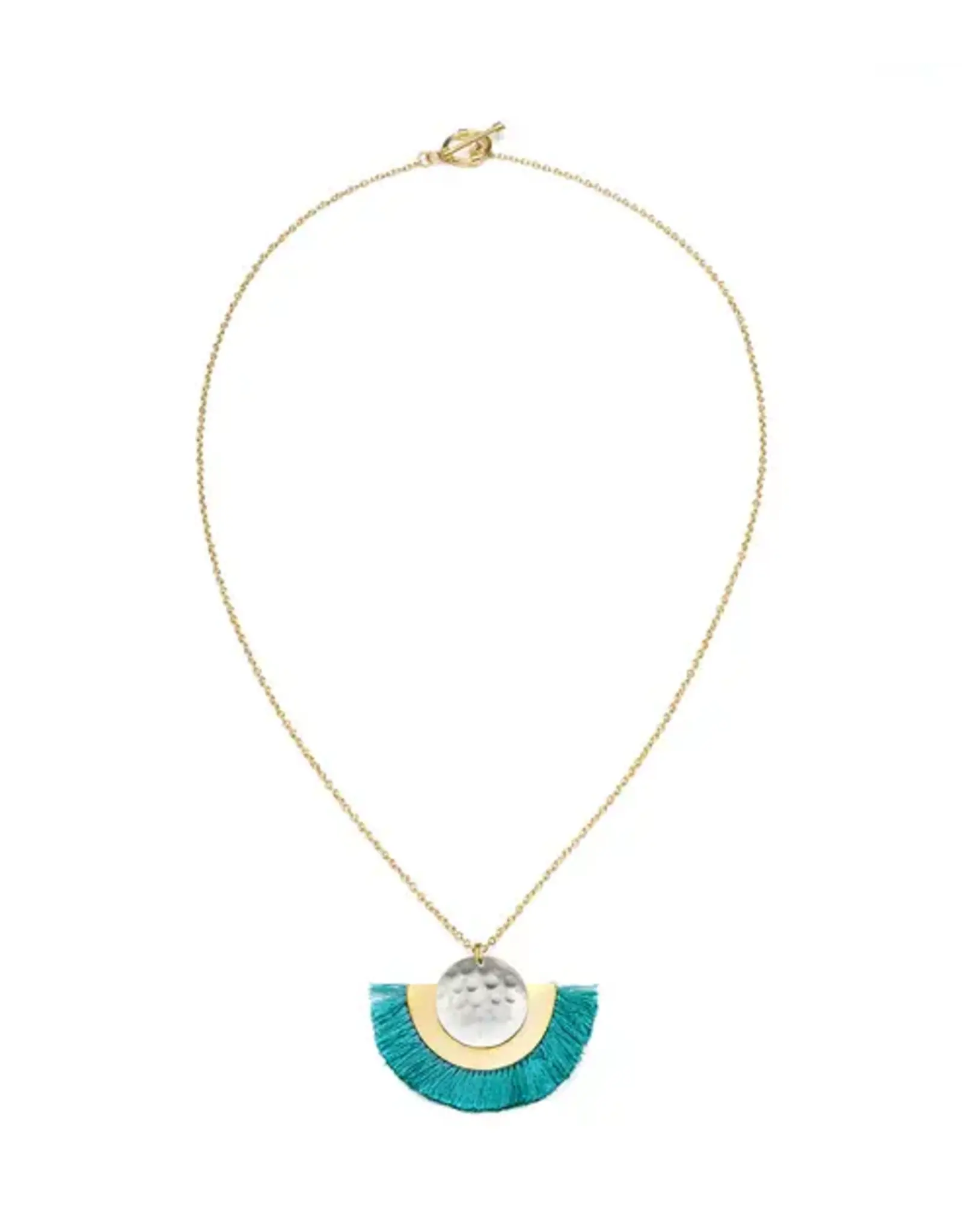 India Vitana Cosmos Fringe Drop Necklace - Teal
