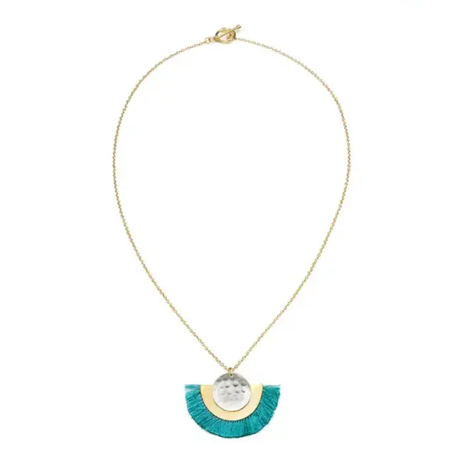 Vitana Cosmos Fringe Drop Necklace - Teal