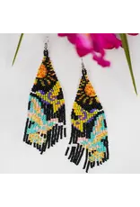 Guatemala Midnight Hummingbird in Flight Fringe Earrings