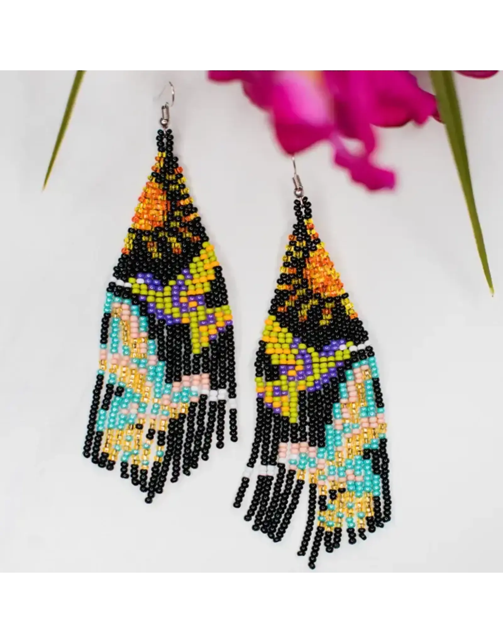Guatemala Midnight Hummingbird in Flight Fringe Earrings