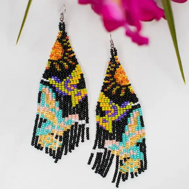 Hummingbird Fringe Earrings - Midnight