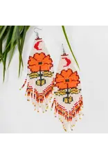 Guatemala Beaded Moonflower Earrings - Orange