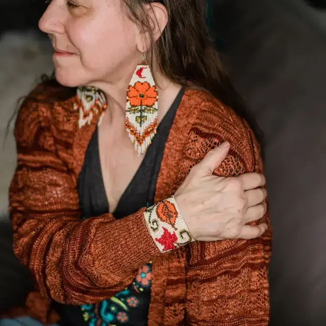 Beaded Moonflower Earrings - Orange