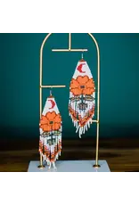 Guatemala Beaded Moonflower Earrings - Orange