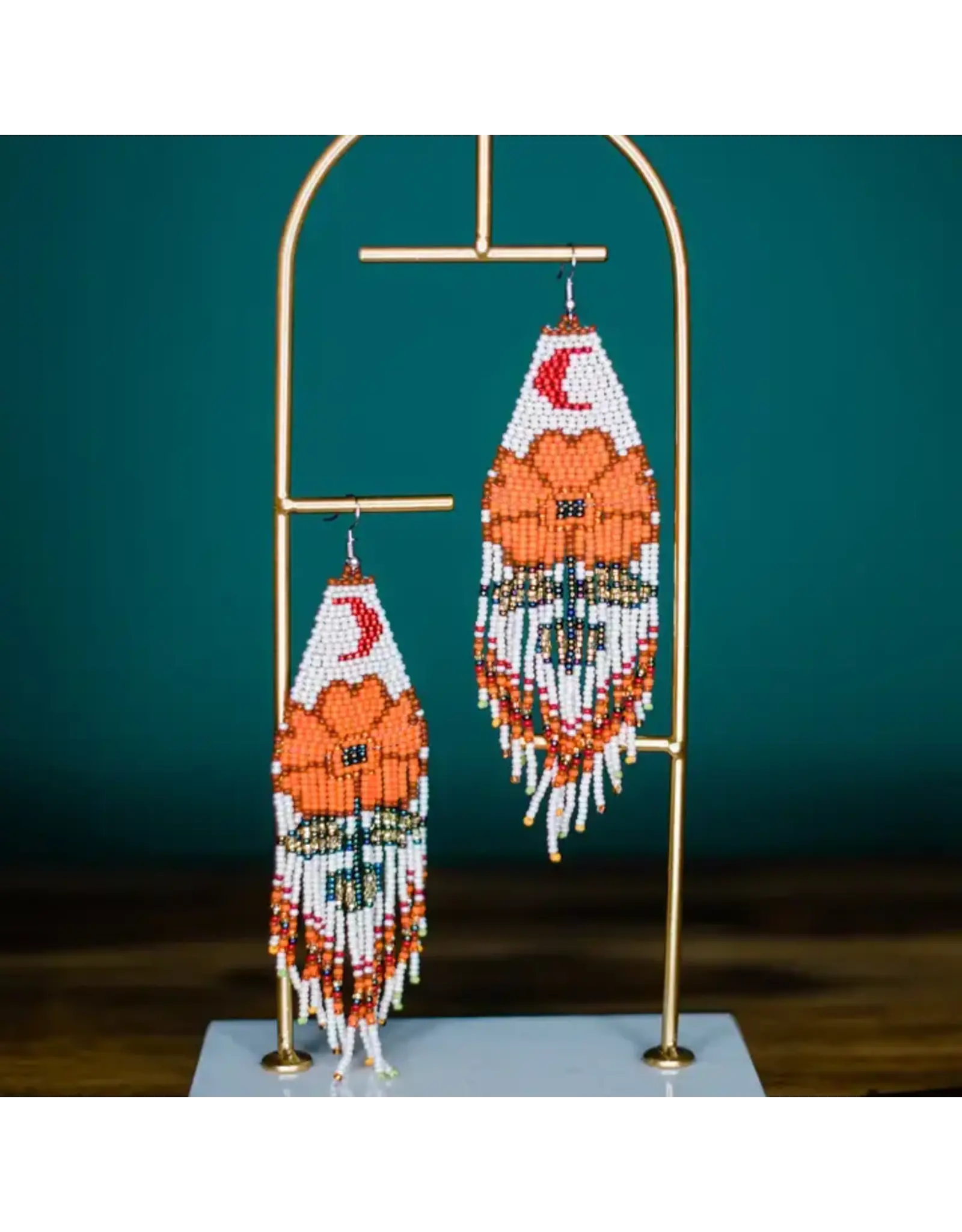 Guatemala Beaded Moonflower Earrings - Orange