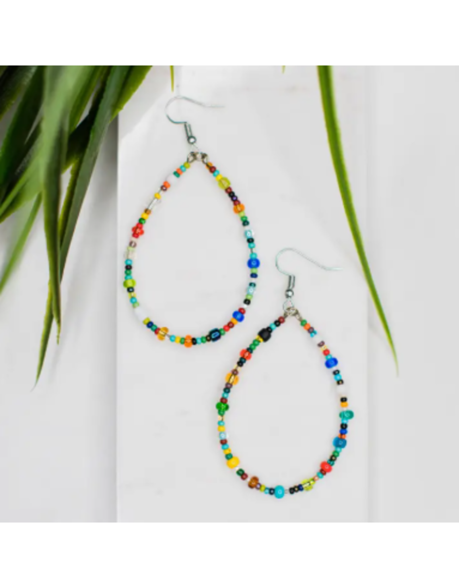 Guatemala Rainbow Beaded Hoop Earrings