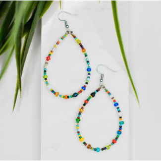 Guatemala Rainbow Beaded Hoop Earrings
