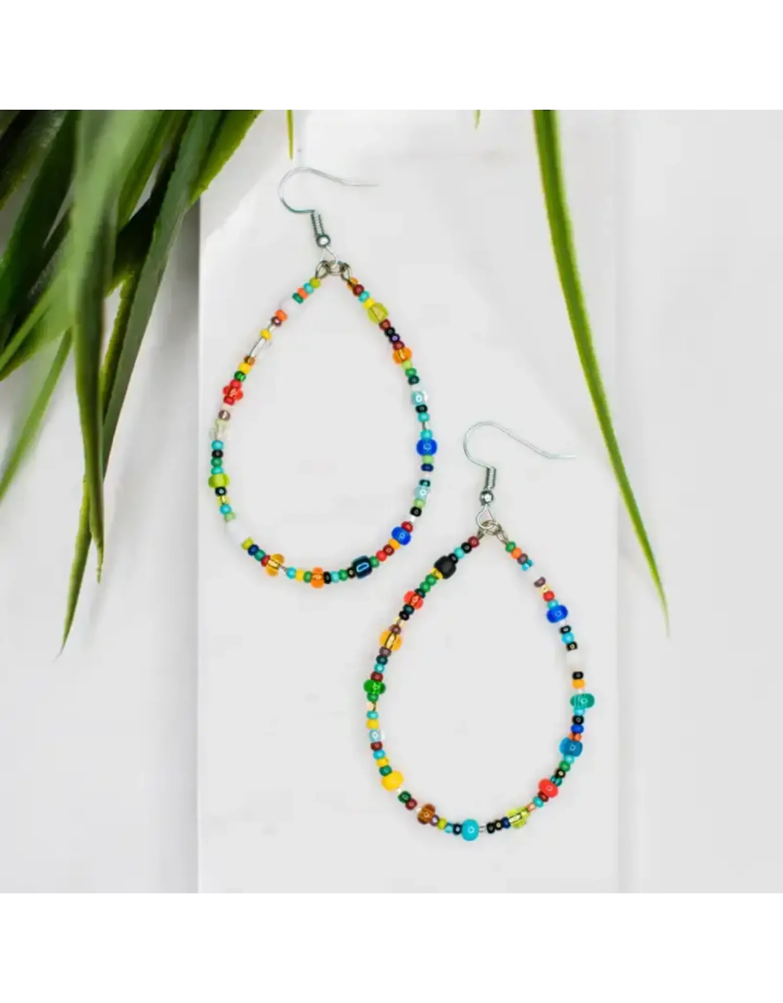 Guatemala Rainbow Beaded Hoop Earrings