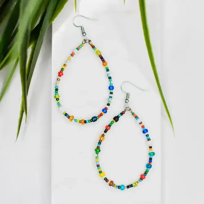 Rainbow Beaded Hoop Earrings