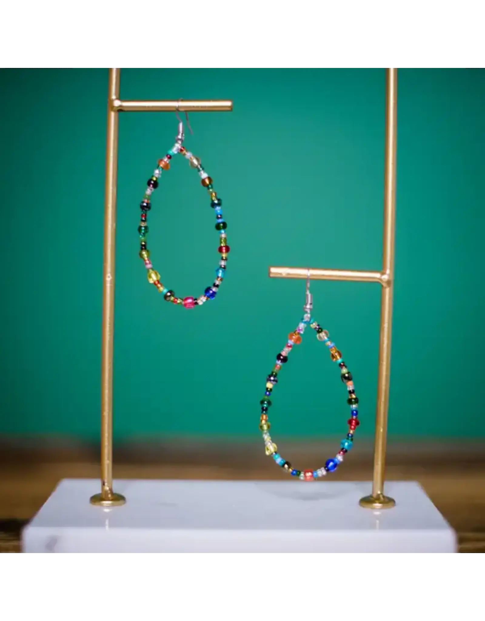 Guatemala Rainbow Beaded Hoop Earrings