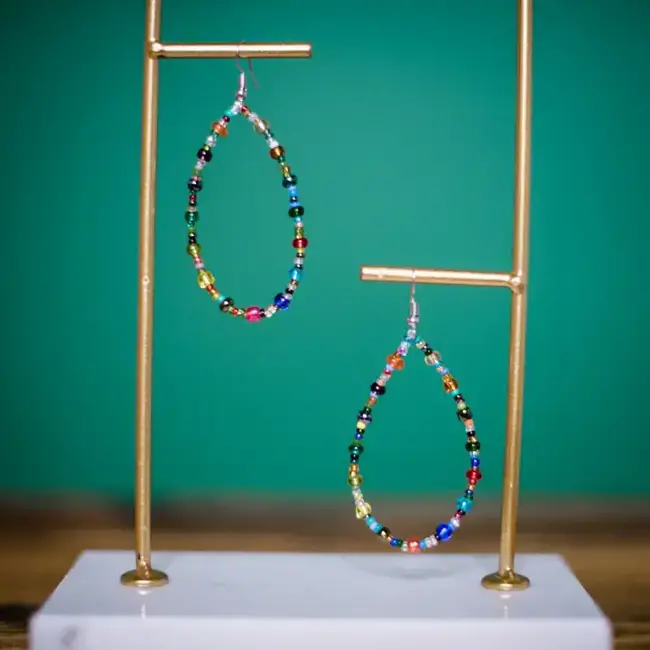 Rainbow Beaded Hoop Earrings