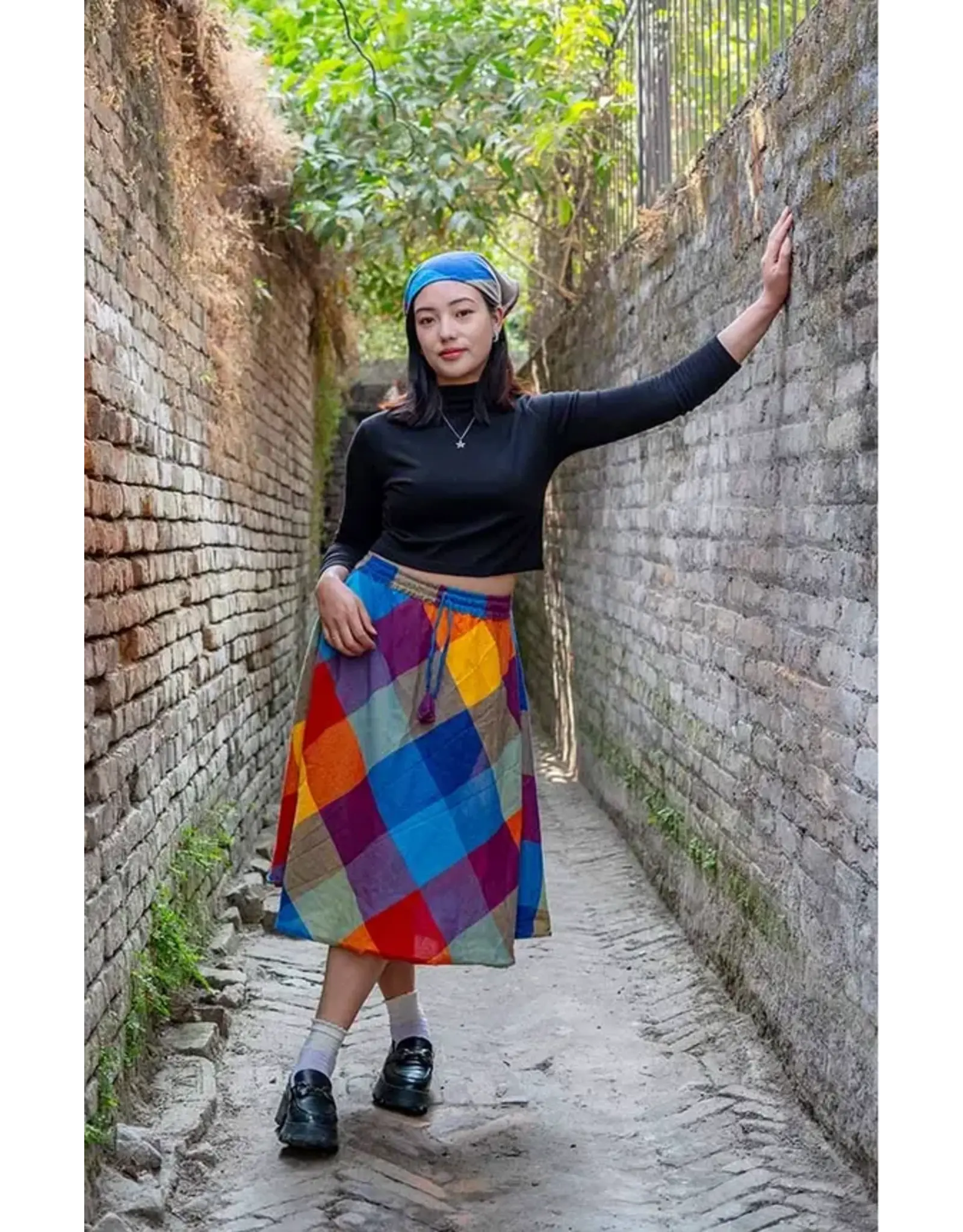 Nepal Check Cotton Skirt