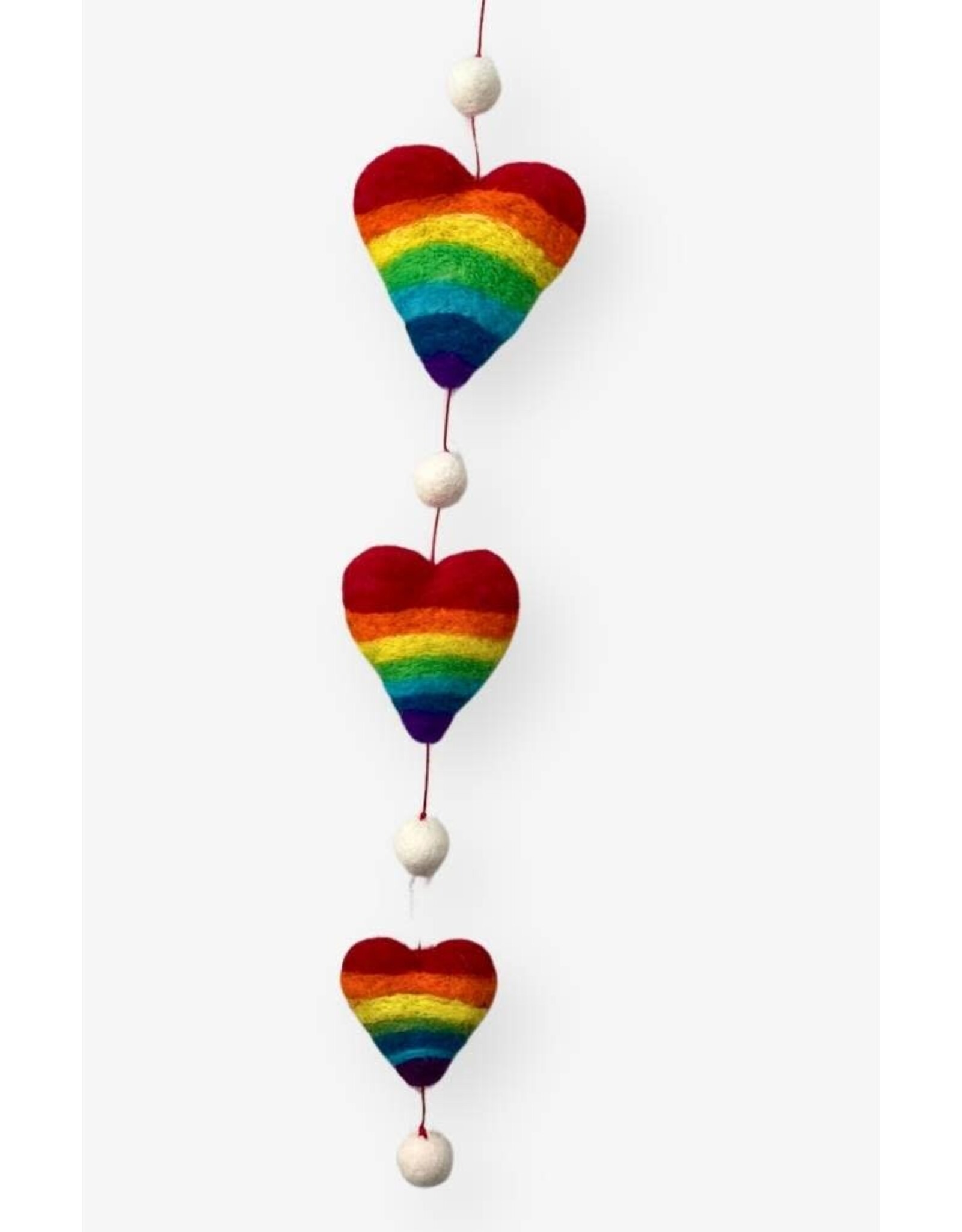 Nepal Felted Wool Rainbow Heart Door Hanger