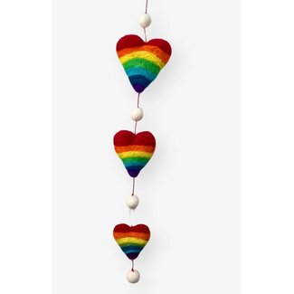 Nepal Felted Wool Rainbow Heart Door Hanger