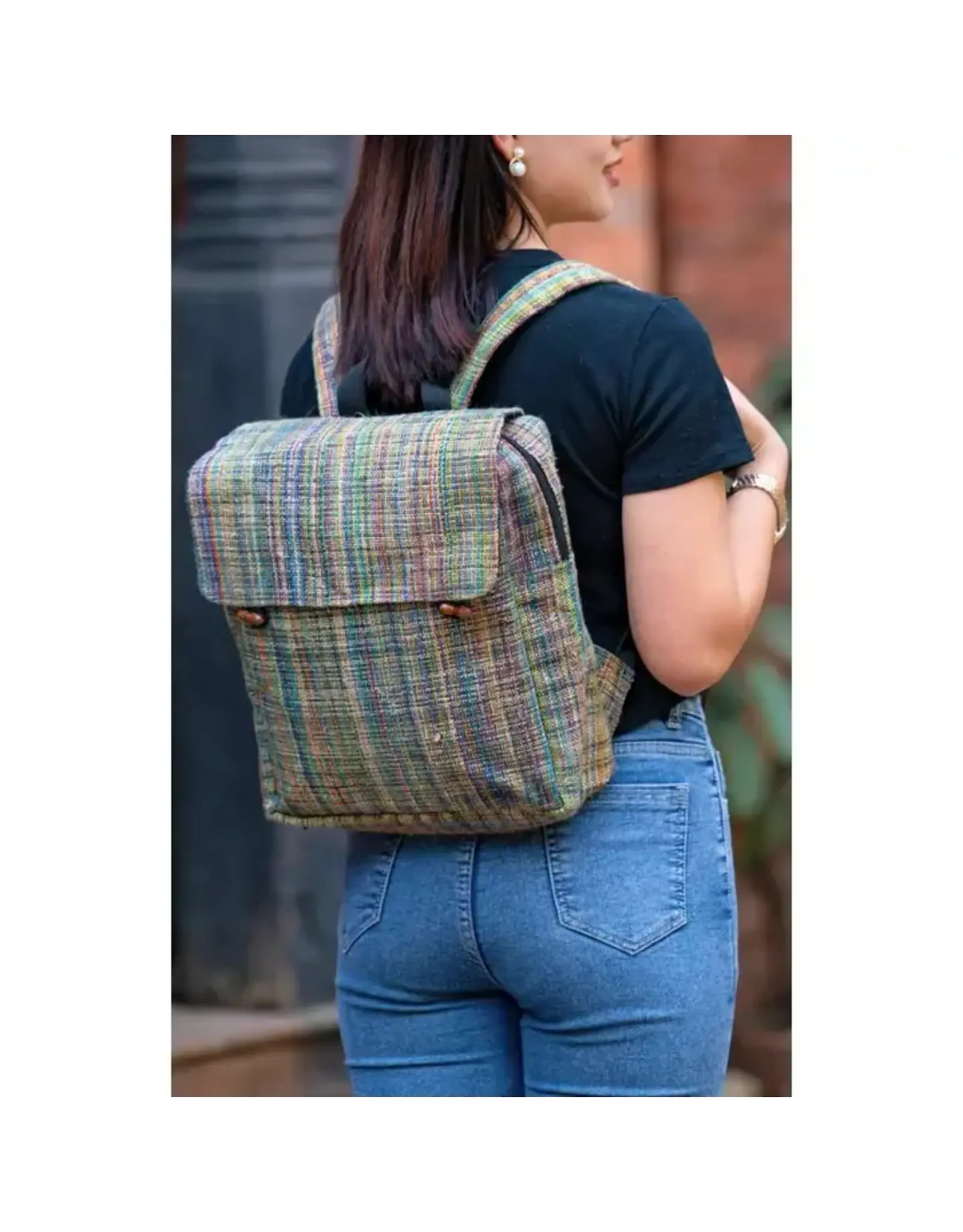 Nepal Multicolour Hemp Zippered Backpack