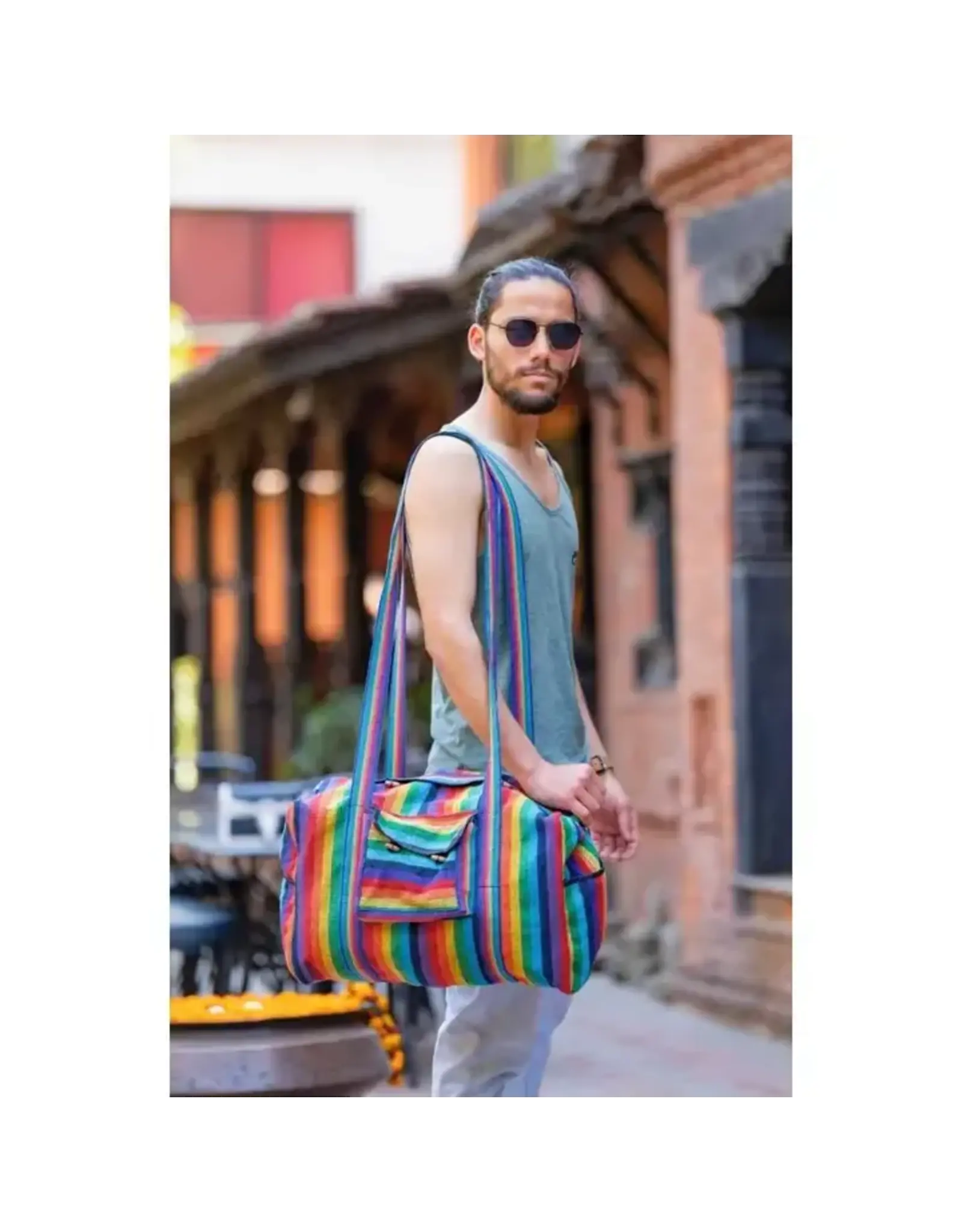 Nepal Rainbow Stripe Heavy Cotton Duffel Bag