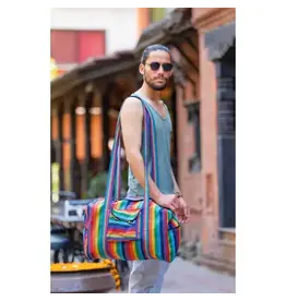 Nepal Rainbow Stripe Heavy Cotton Duffel Bag