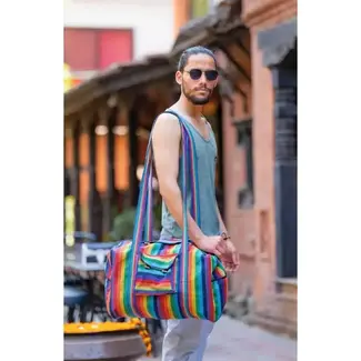 Nepal Rainbow Stripe Heavy Cotton Duffel Bag