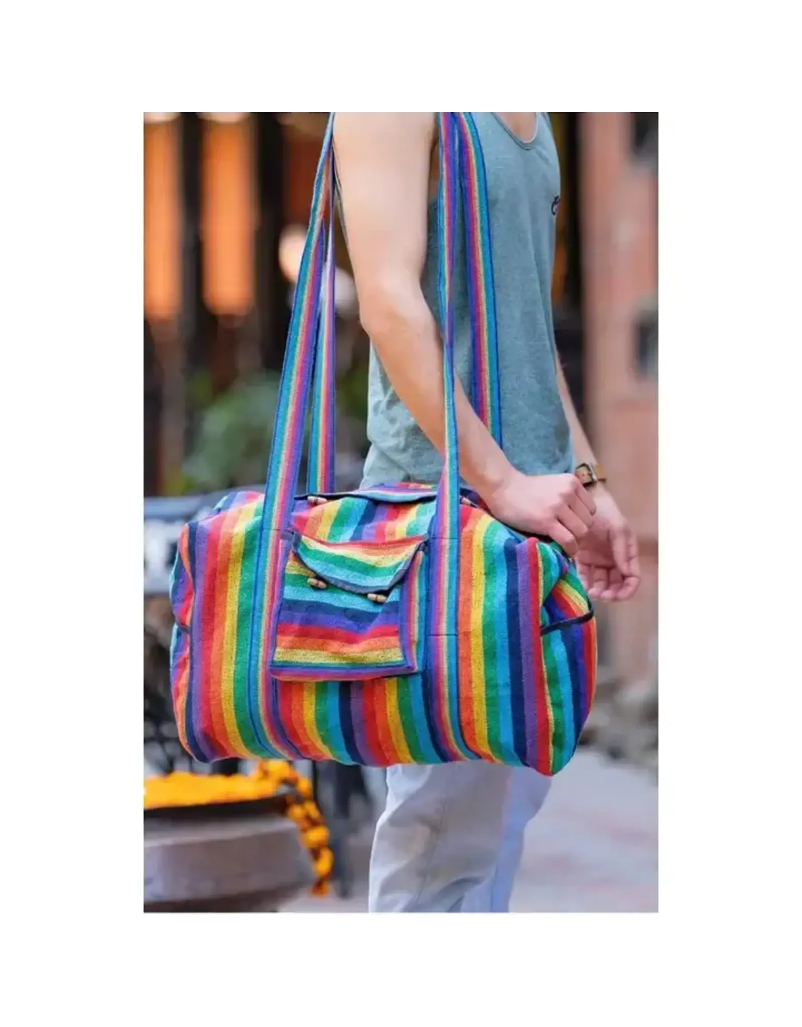 Nepal Rainbow Stripe Heavy Cotton Duffel Bag
